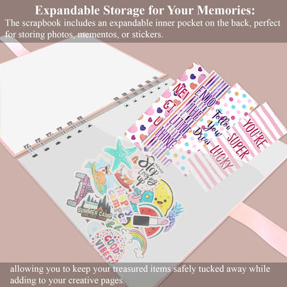 MARCADORUS Pink Scrapbook Album, 8" x 8" Scrap Book 30 Sheets (60 pages), Memory Book & Photo Album for Wedding Guest, Baby Shower, Valentines, Engagement | Scrapbooking Supplies.