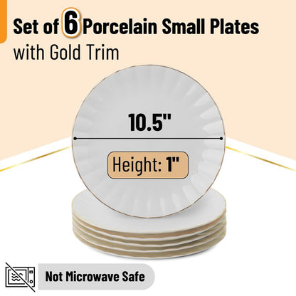 BTaT- Porcelain Dinner Plates with Gold Trim,10.5 inch, Set of 6, White Dinner Plates Bulk, White Plate Set