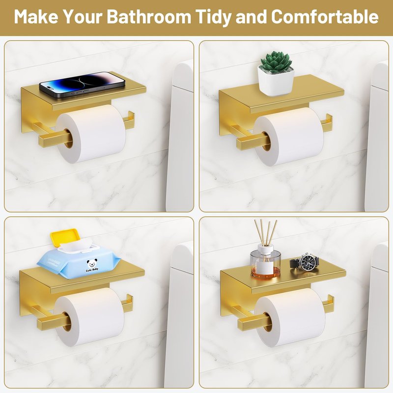 TURS Brushed Gold 5 Pieces Bathroom Hardware Set, SUS304 Stainless Steel 23.6 Inch Bath Towel Bar Set, Square Bathroom Accessories Kit Wall Mounted