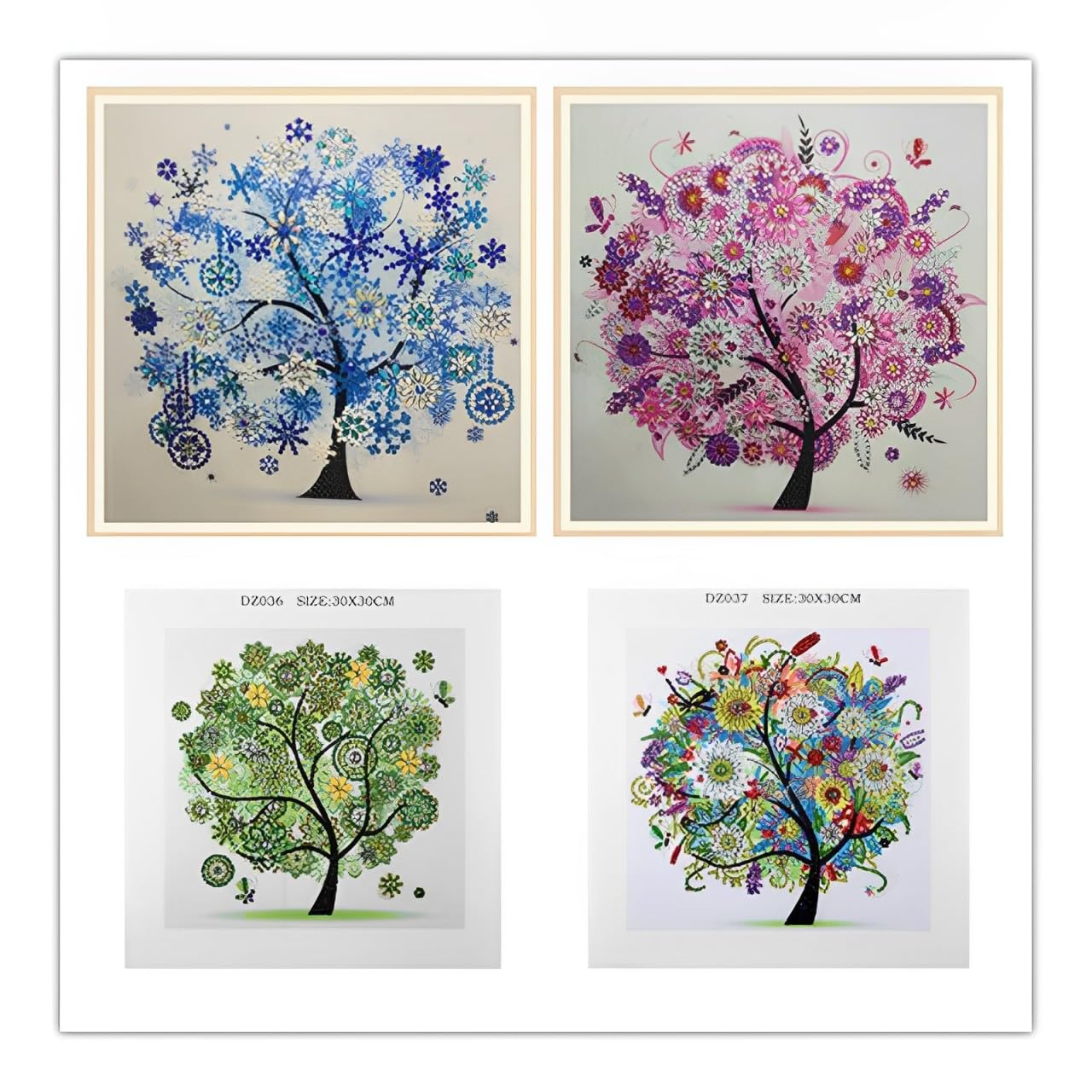 DIY 5D Diamond Painting by Number Kits Diamond Art Special Shape Rhinestones for Adults Beginner Colourful Four Season Tree Home Wall Decor 11.9x11.9 Inch (4 pcs)