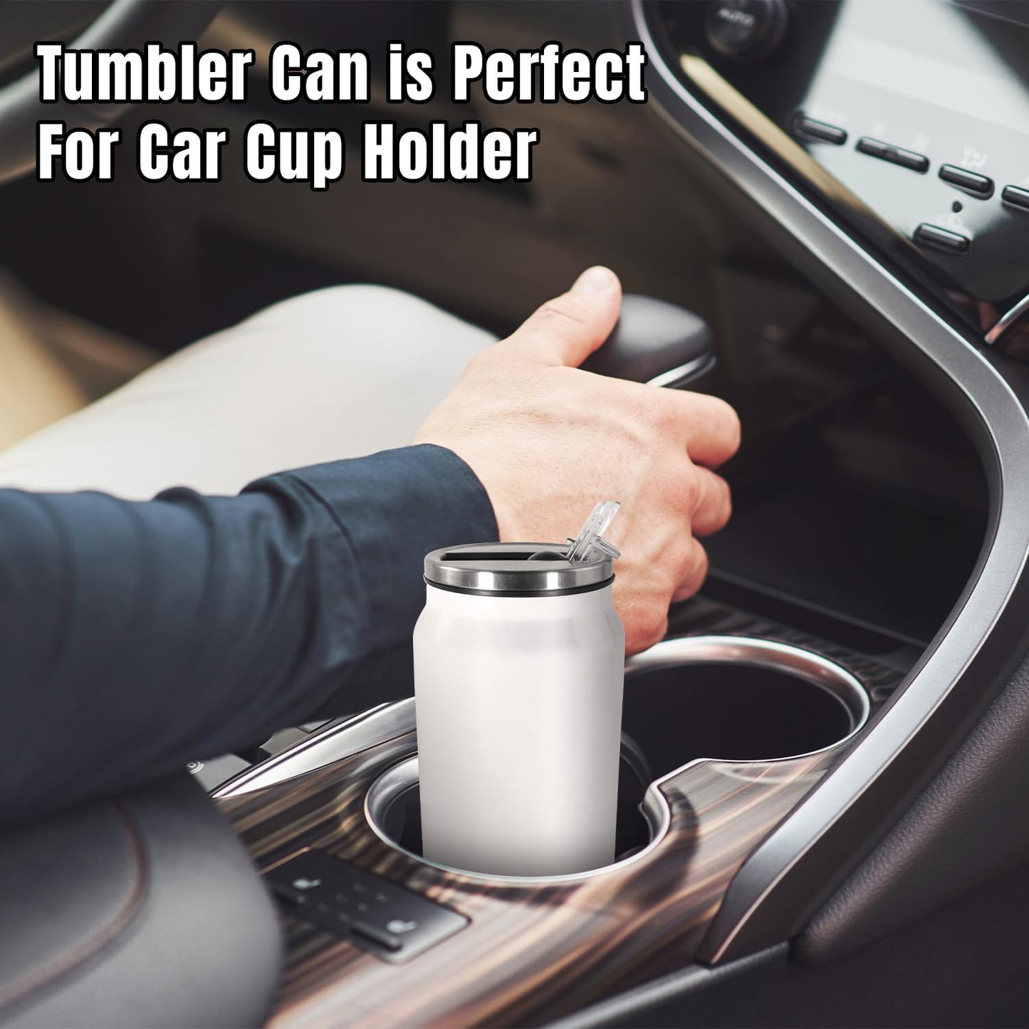 AGH 4Pack Sublimation Tumblers Blanks Cans, 12 oz Stainless Steel Sublimation Cola Tumbler Cups with Lid & Straw, Double Walled Vacuum Insulation Car Cup (White)