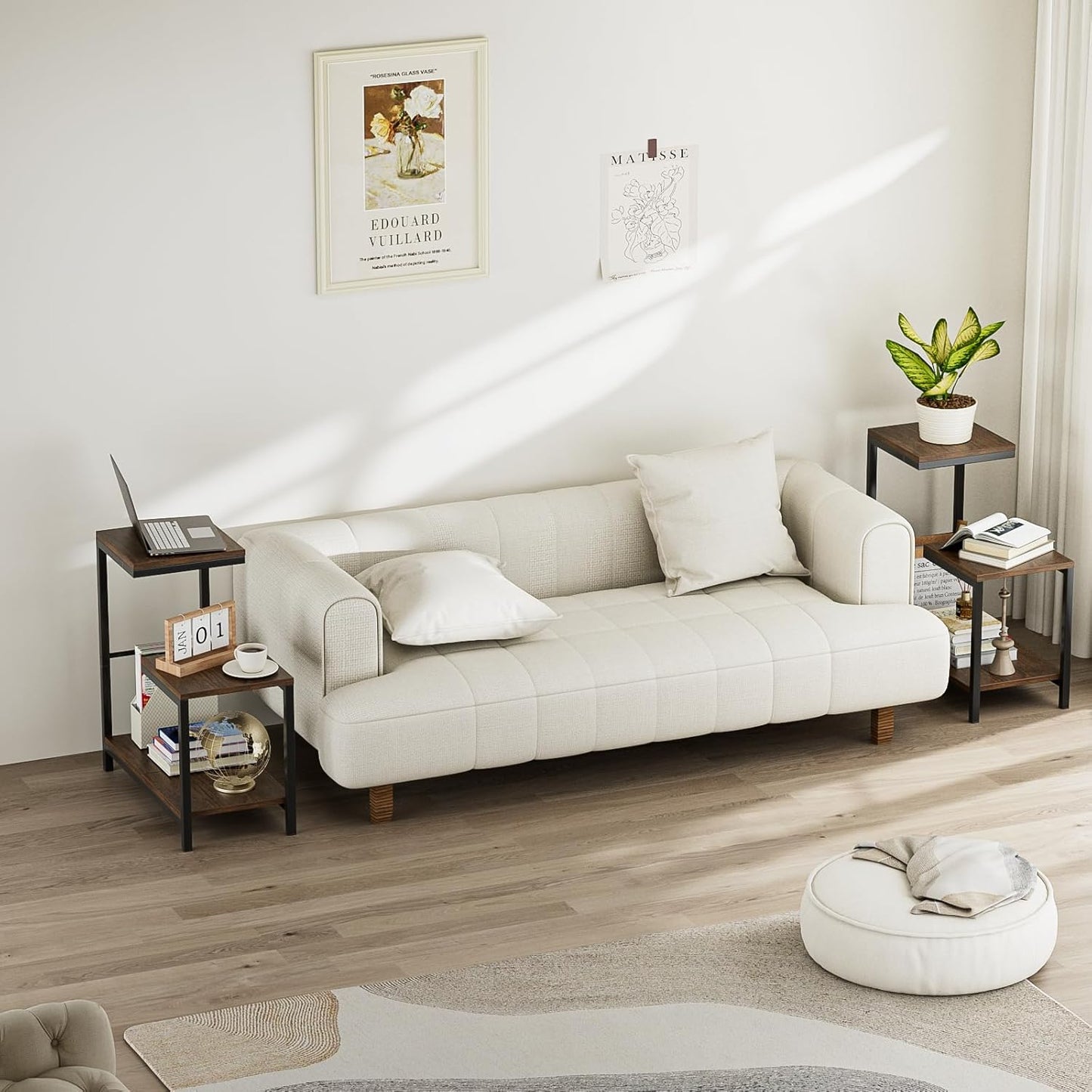 G-Shaped End Table - Small Side Table for Living Room, Bedside Table with Storage Shelf, Corner Tables for Small