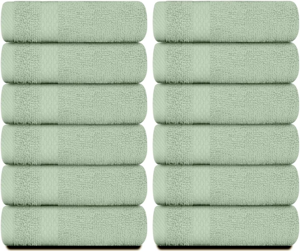 13x13 Inch 650 12 Pack, White Classic Luxury Cotton Washcloths - GSM Turkish Cotton | Hotel, Spa, Bathroom Face Towel |