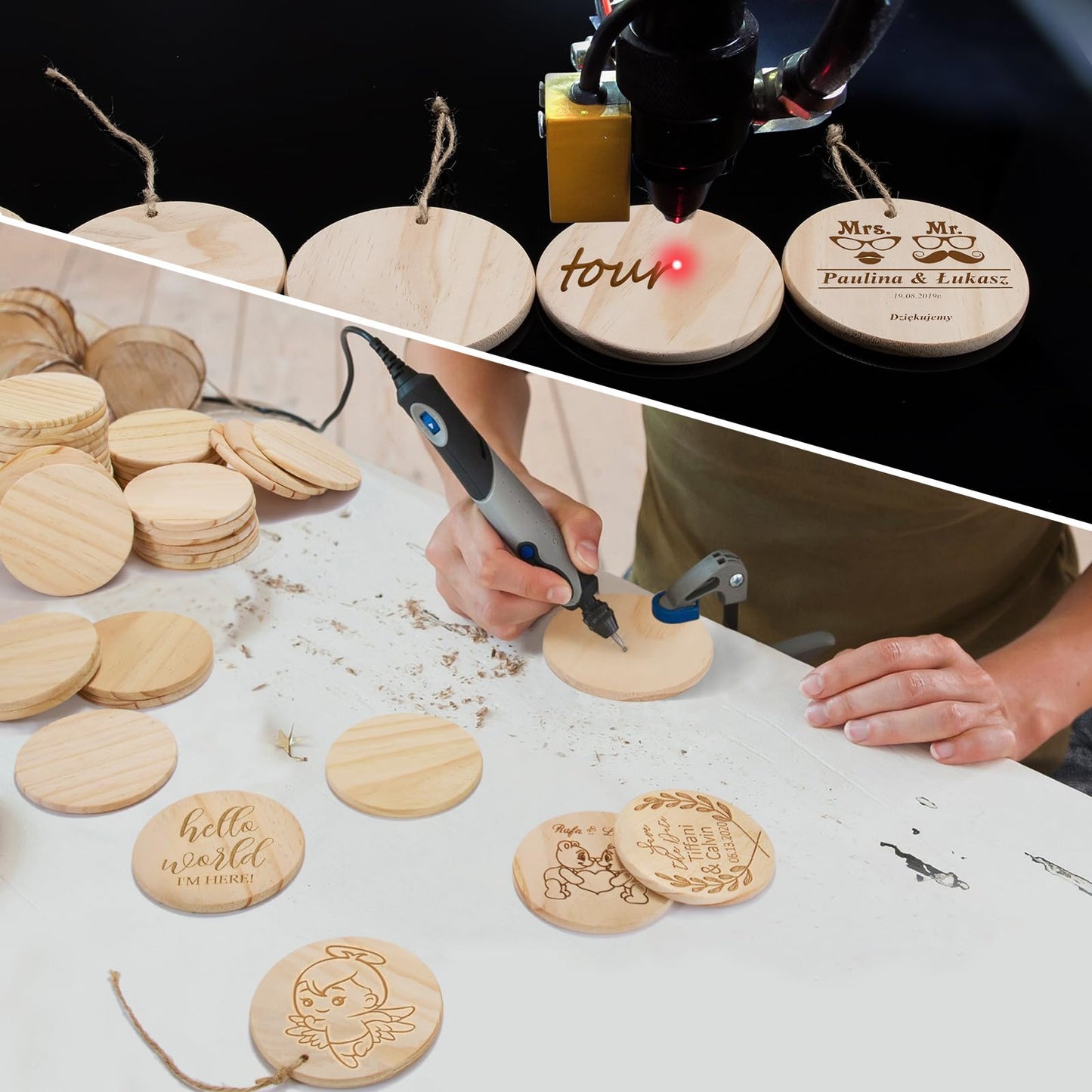 46Pcs Unfinished Wood Coasters-4" Unfinished Natural Wood Slices for Crafts Round with Non-Slip for Wedding Decoration/Blank Coasters Wood Kit DIY Architectural Models Drawing Painting Wood Engraving