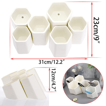 BTSKY Hexagonal Creative Pen Holder, Pen Container, Brush Pot, Combination Desktop Storage Organizer, Creative Hanging Planter Holder Multifunctional Wall-Mounted(White)