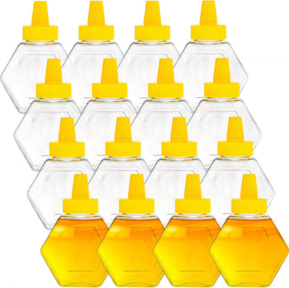 16 Pack 7 Oz Elsjoy Plastic Honey Bottle Jars, Squeeze Bottles Empty Jars with Spout, Refillable Condiment Bottles