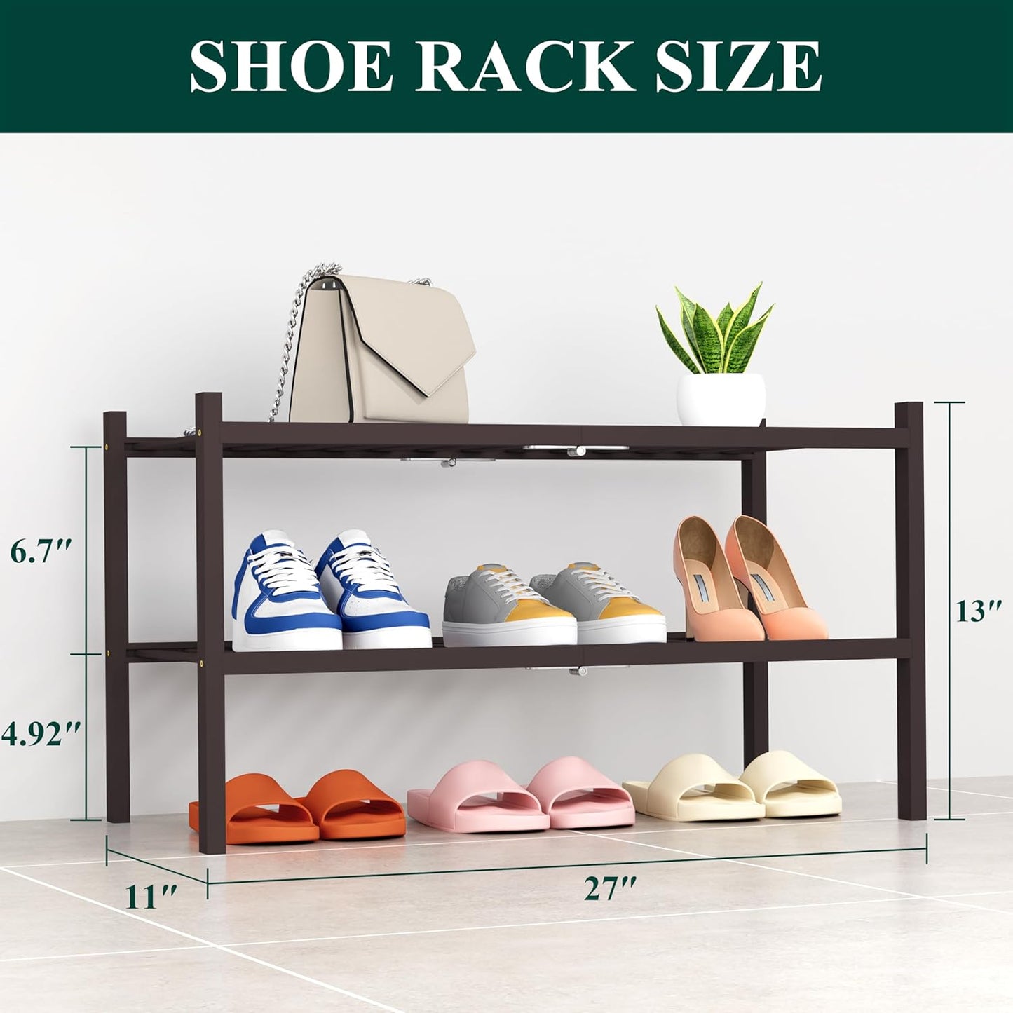 2 Closet, Smiry Shoe Rack, Tier Thick Bamboo Shoe Organizer, Stackable Free Standing Wooden Shoe Storage Shelf