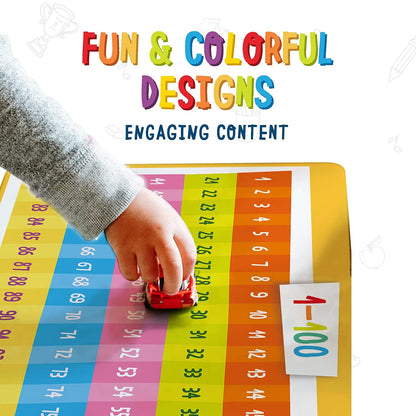 Educational Kids Placemats Set of 4: Opposites Days of the Week Months of the Year Learn to Count 1-100 - Bundle - Non Slip Washable