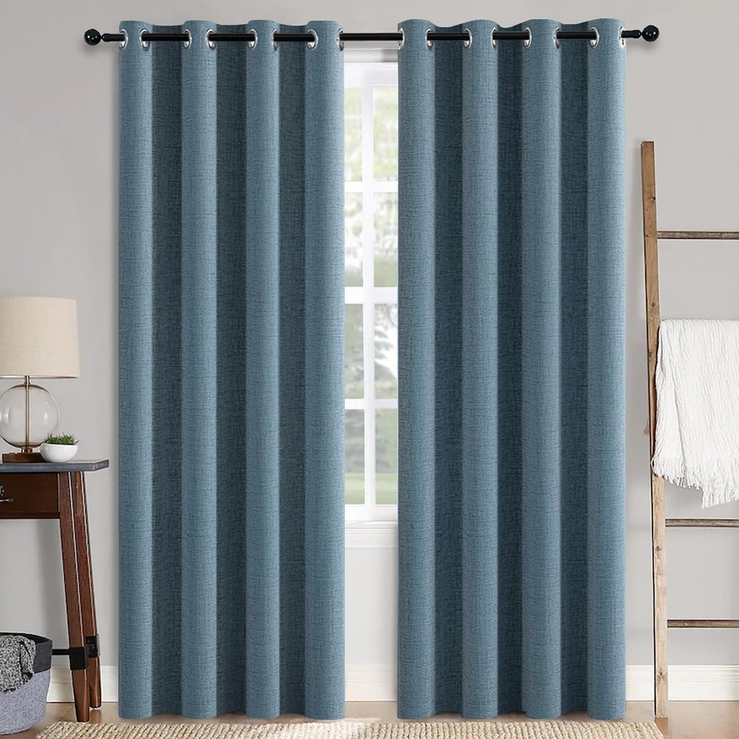 MIULEE Blackout Curtains - 100% Thermal Insulated Linen Texture Drapes | Dusty Blue, 52x72 Inch (2 Panels)