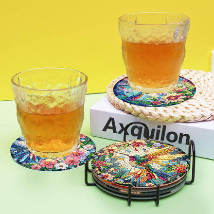 Axquilon Diamond Art Coasters Kit for Adults, 8 Pcs Hummingbirds Diamond Painting Coasters Kit with Holder, DIY Non Slip Art Supplies 4x4in