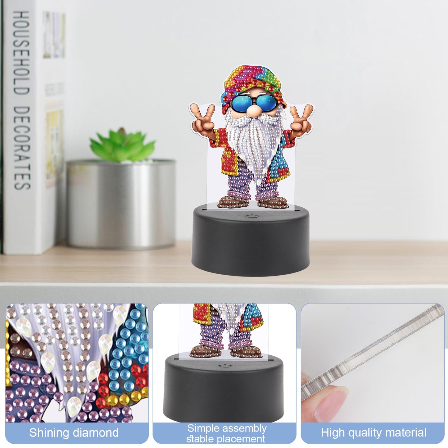 JISHSHAY Diamond Painting Night Light Diamond Art Table Lamp Gem Art LED Lights Gem Painting Desk Lamp Mosaic Kits for Adults DIY Kits for Adults Paint by Numbers with Special Drills Gnome