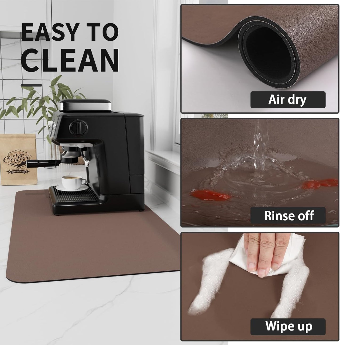 Coffee Mat, Coffee Bar Mat for Countertops, Absorbent Hide Stain Rubber Backed Dish Drying Mat for Kitchen Counter
