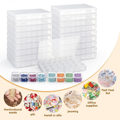 Diamond Painting Boxes Plastic Organizer 18 Pack 28 Grids Bead Storage Containers 504 Slots with 512pcs Label Stickers, Diamond Art, Bead Box, Painting Boxes Plastic Organizer