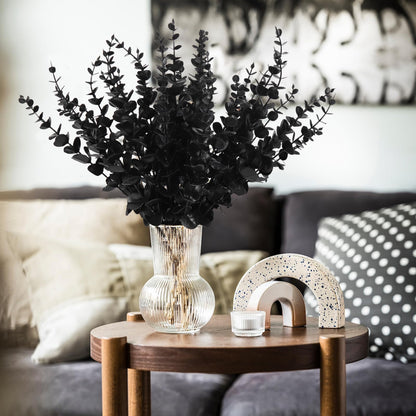 RECUTMS 36Pcs Black Eucalyptus Leaves Stems Artificial Eucalyptuses Leaf Branches for Halloween Picks Autumn Fall Floral Arrangement Wedding Centerpiece Flower Bouquet Home Office Decoration