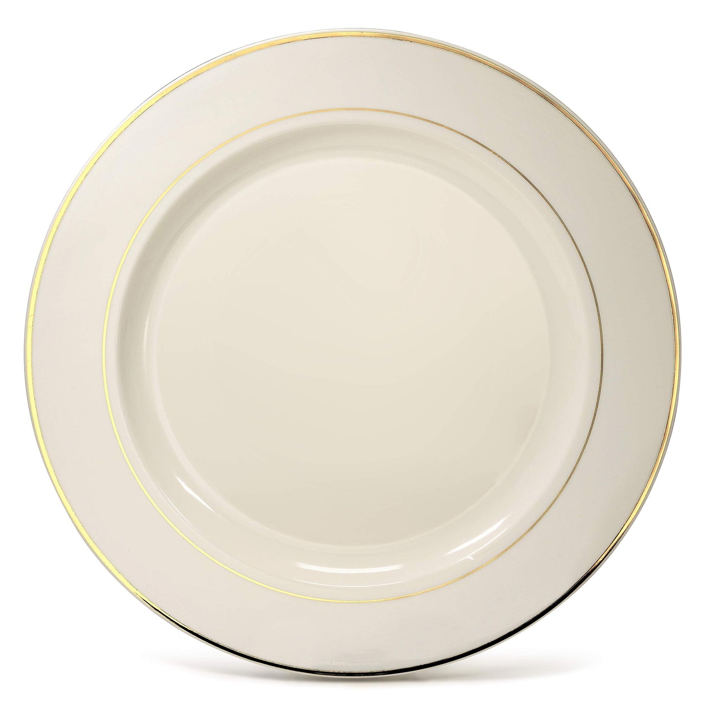 OCCASIONS 40 Pack Disposable Plastic Charger Plates 12 Inch, Heavy Duty Bulk Chargers for Dinner Plates, Wedding Party, Fancy Dinnerware, Recyclable BPA Free (Ivory & Gold Rim)
