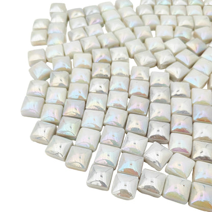 1.1lb Crystal Glass Mosaic Tiles for Crafts, 0.6"x 0.6" Square Mosaic Glass Pieces for Artwork,Garden Kit Decor (Plated White)