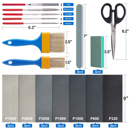 LET'S RESIN Polishing Kit,33Pcs Resin Supplies with Sandpaper,Resin File Kit,Polishing Strips&Blocks,Scissors,Wooden Brush,Cloth, Tools for Jewelry Making Supplies, Silicone Molds