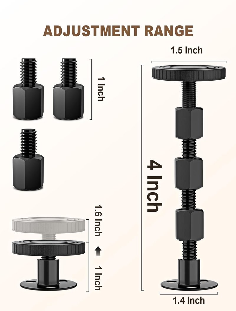 4PCS Adjustable Threaded Bed Frame Anti-Shake Tool, Upgraded Headboard stoppers with Free Furniture Pads, Easy Installation Bedside Anti-Shake Tool for Headboards, Cabinets and Sofas, 1.18-4.13in