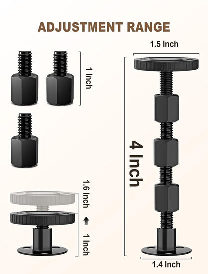 4PCS Adjustable Threaded Bed Frame Anti-Shake Tool, Upgraded Headboard stoppers with Free Furniture Pads, Easy Installation Bedside Anti-Shake Tool for Headboards, Cabinets and Sofas, 1.18-4.13in