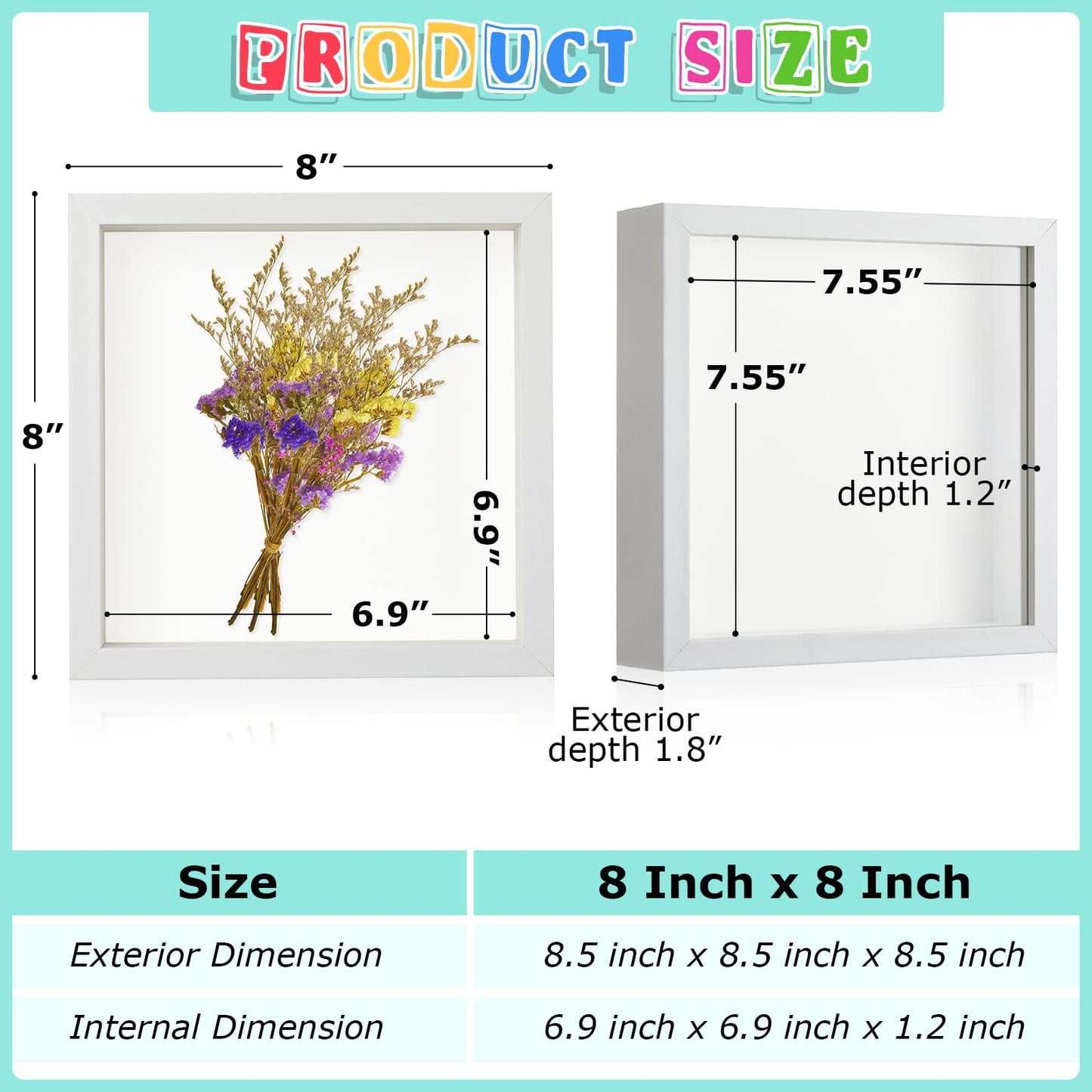 Tuanse 6 Pieces Shadow Box Picture Frame Square Shadow Boxes Display Cases for Graduation Sports Memorabilia Wedding Memories Crafts Pins Awards Medals Tickets and Photos(White,8 x 8 Inch)
