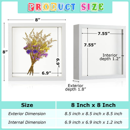 Tuanse 6 Pieces Shadow Box Picture Frame Square Shadow Boxes Display Cases for Graduation Sports Memorabilia Wedding Memories Crafts Pins Awards Medals Tickets and Photos(White,8 x 8 Inch)