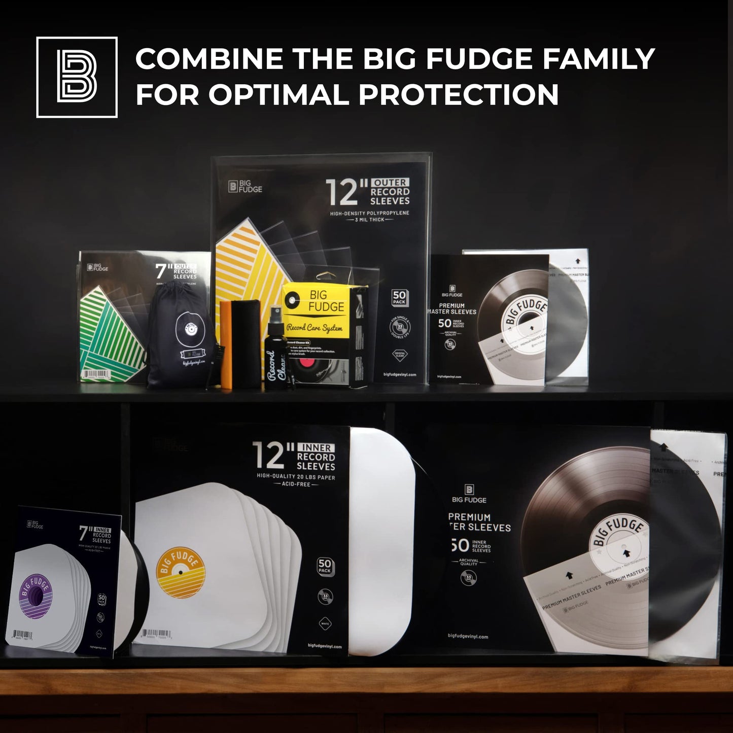 Big Fudge Vinyl Record Sleeves Inner - Clear 3-Ply Inner Sleeves for Vinyl Records 12" - Album Covers with Anti-Static Rice Paper - Acid Free Protective Outer Cover for - White, 50 Pack