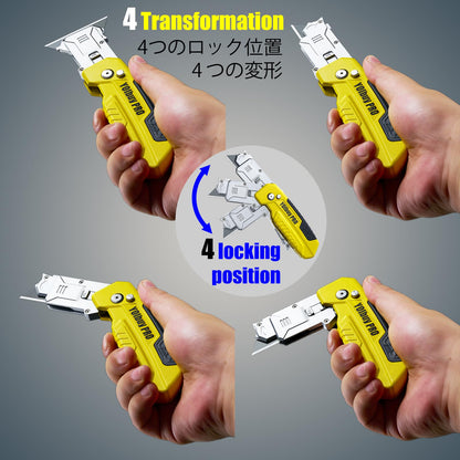YOIbuy PRO Foldable Utility Knife with Scraper Function, Holds 2 Replacement Blades, Zinc Alloy Body, SK2 Replacement Blade