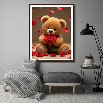 AUKVLZS Diamond Art Kits for Adults Teddy Bear Red Rose Petals Cute Diamond Painting Kits for Adults Beginner, 12x16 in Frameless Diamond Painting Kit for Home Wall Decor