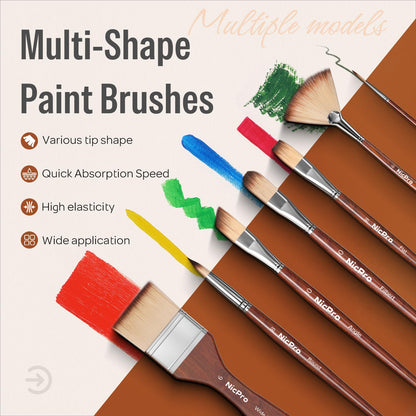 Nicpro 30pcs Paint Brush Set, Professional Paintbrushes with Paint Spatula & Self-Standing Case, Craft Paint Brushes for Acrylic Painting, Oil, Watercolor, Gouache, Art Supplies for Artists Beginners