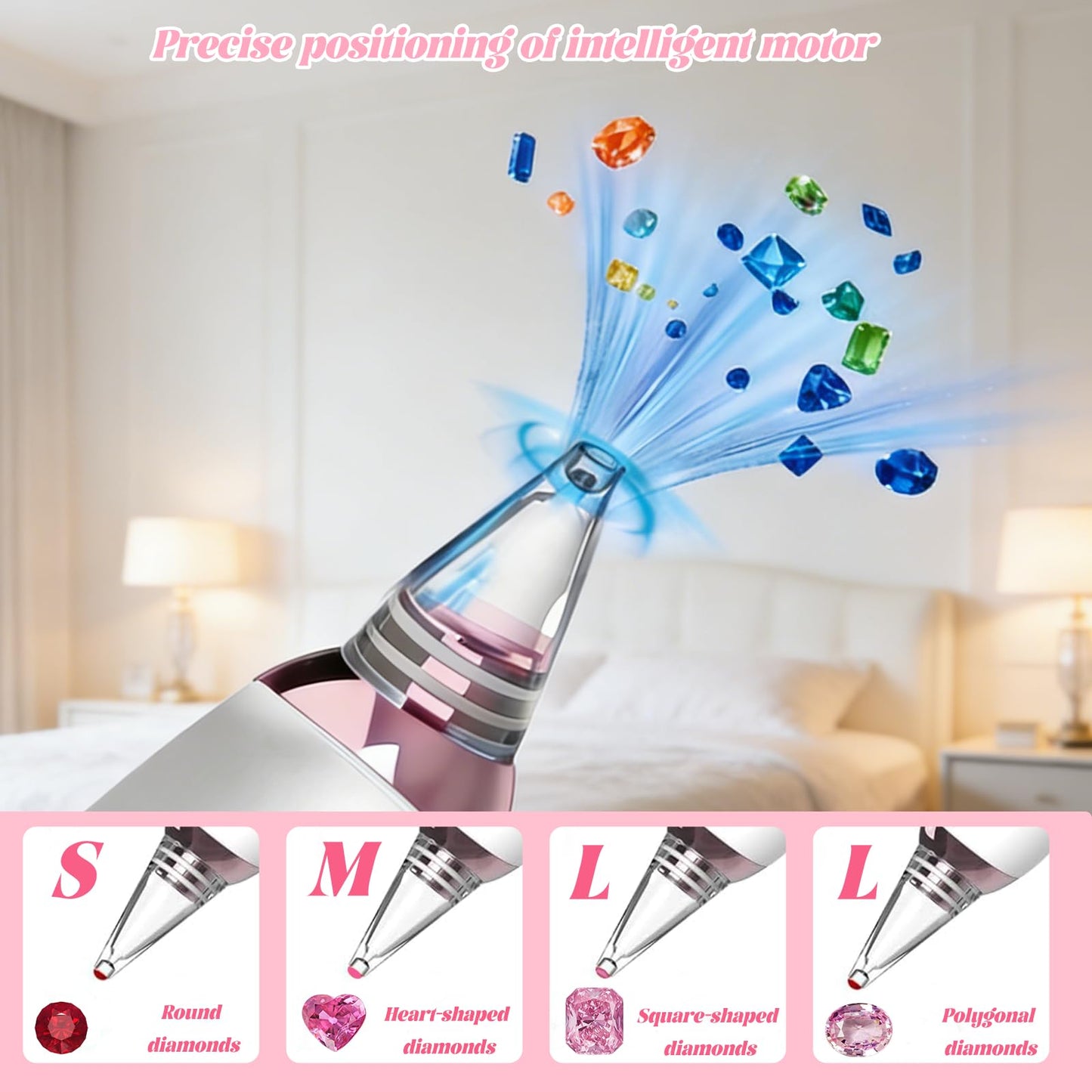 Electric Diamond Painting Pen, Cordless Vacuum Diamond Art Pen Low-Noise, Wax-Free, 3-Speed Adjustable, Rechargeable, Lightweight, Extra Tips - DIY Diamond Art Accessories Pens for Crafts Lovers