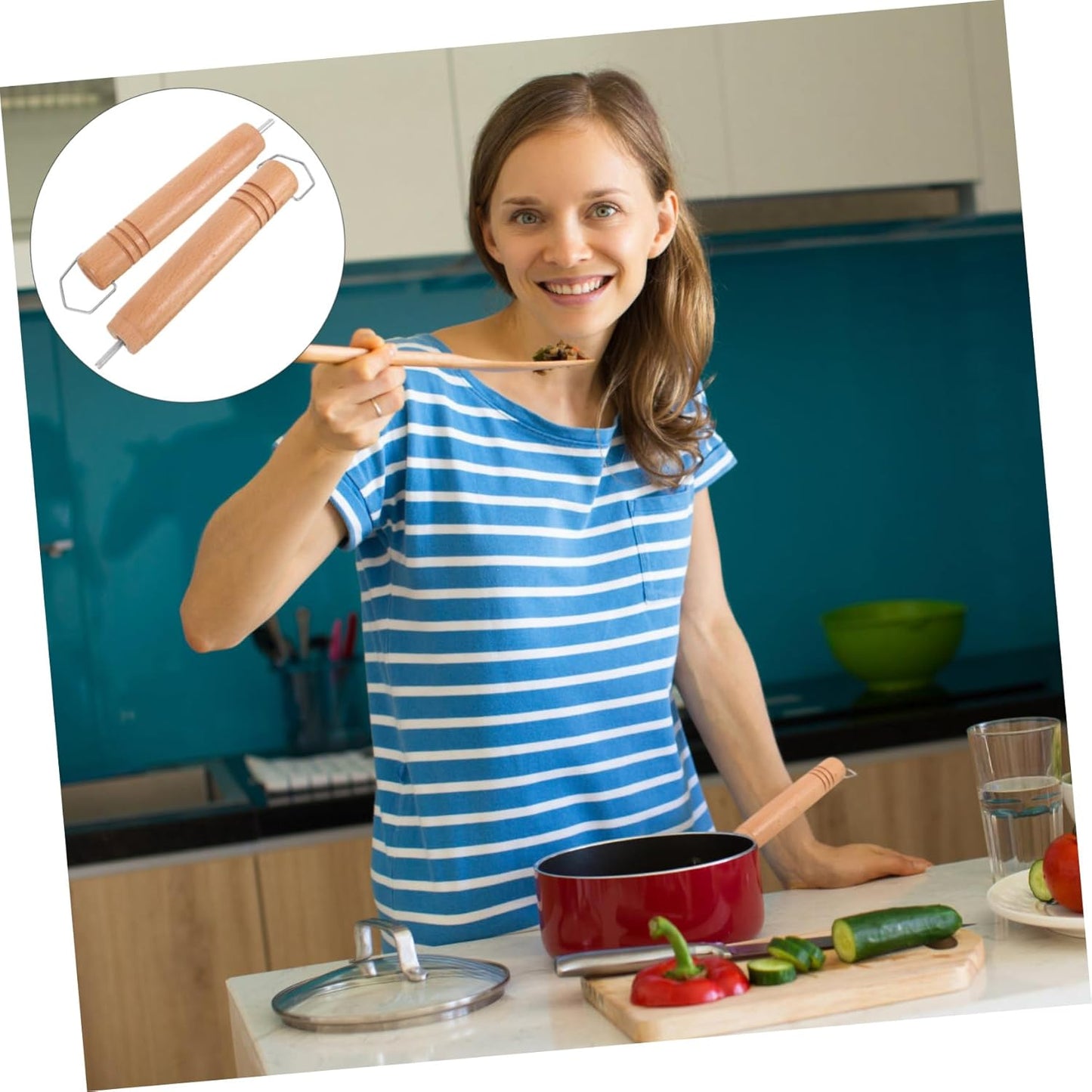 OSALADI 2pcs Replacement Pot Handle, Long Removable Solid Wood Grip for Cookware, Wok Cooking Utensils