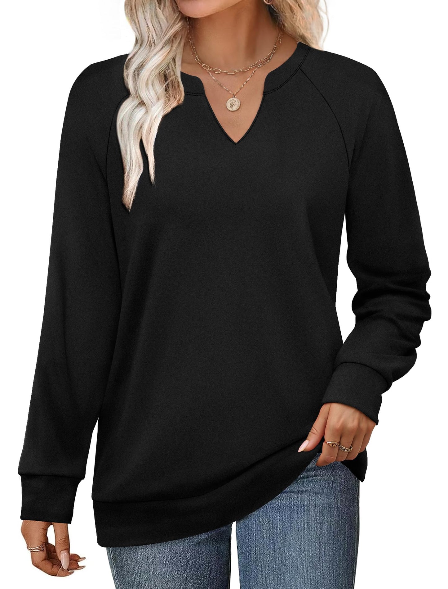 SAMPEEL Sweatshirts for Women V Neck Long Sleeve Shirts Lightweight Sweaters Fall Fashion Tops Outfits 2025