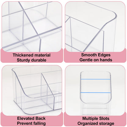 DASITON 3 Slots Makeup Brush Holder, Acrylic Make Up Brush Holder Organizer for Vanity, Bathroom Countertop, Small Makeup Organizer Brush Cup Cosmetic Brushes Storage, Pen Holder for Desk (Clear S)