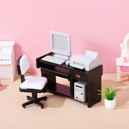 Garneck 1 Set Mini Office Desk Decor with Computer Model Miniature Office Furniture Dollhouse Accessories for Kids' Tiny House Craft