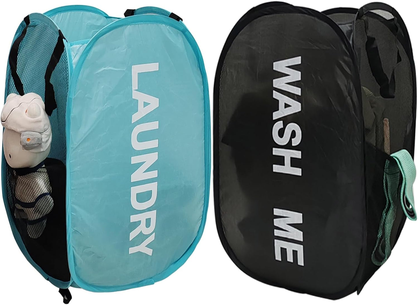 2Pack Mesh Pop Up Laundry Hamper, Foldable Laundry Basket with Side Pocket for Nursery, Laundry Room & Travel