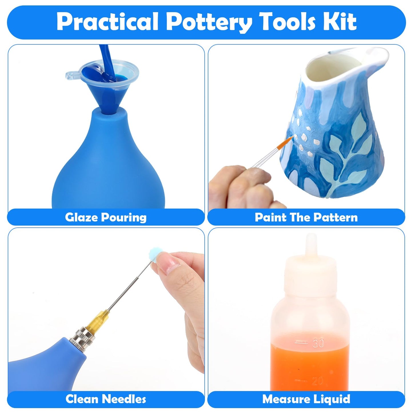 98 PCS Pottery Tools Supplies Precision Tip Applicator, Clay Slip Trailing Bottles with Needles Glaze Brushes, Ceramic Tool Set with Squeeze Graduated Bottle for Glaze