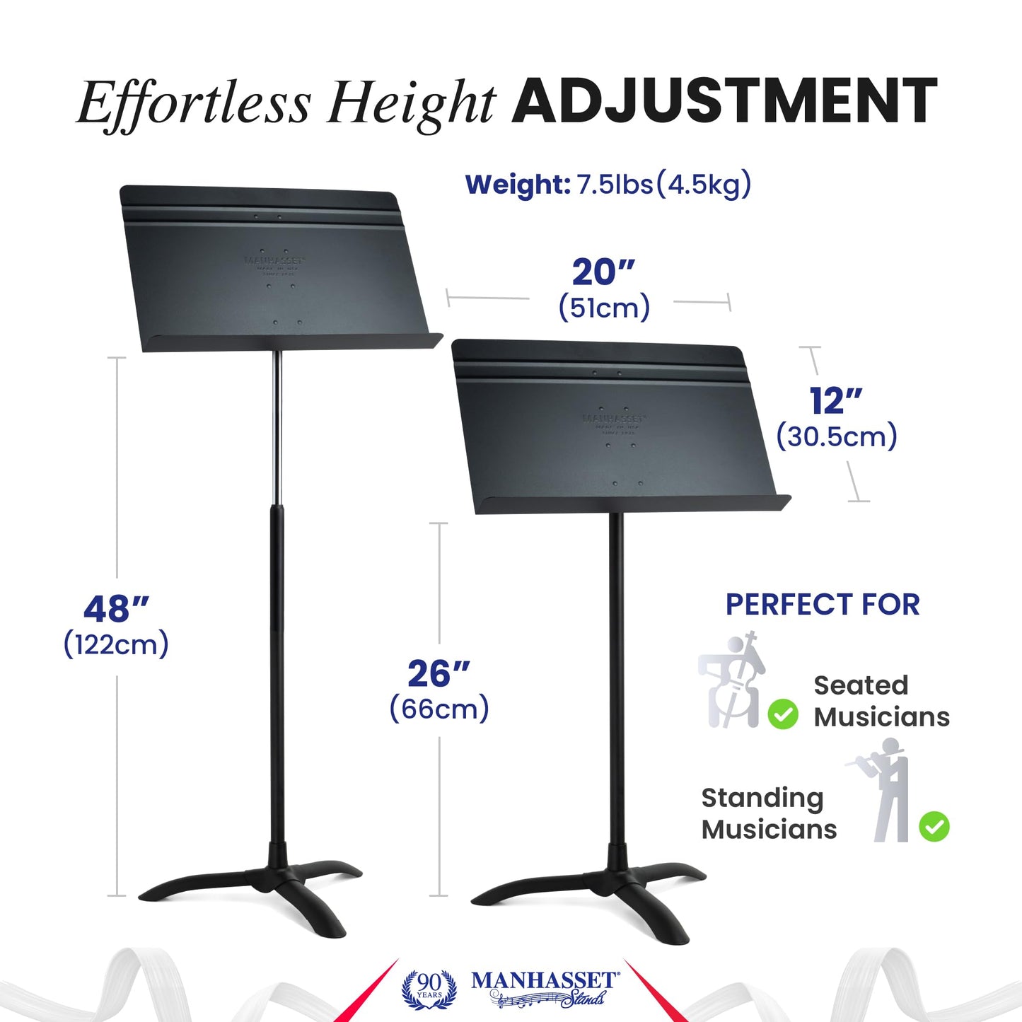 Manhasset Music Stand For Sheet Music - Bulk Pack of 6 Stands - 48 Symphony Model - Long Lasting, Durable Manhasset Stand - Adjustable Height - 20" by 12" - Made in the USA