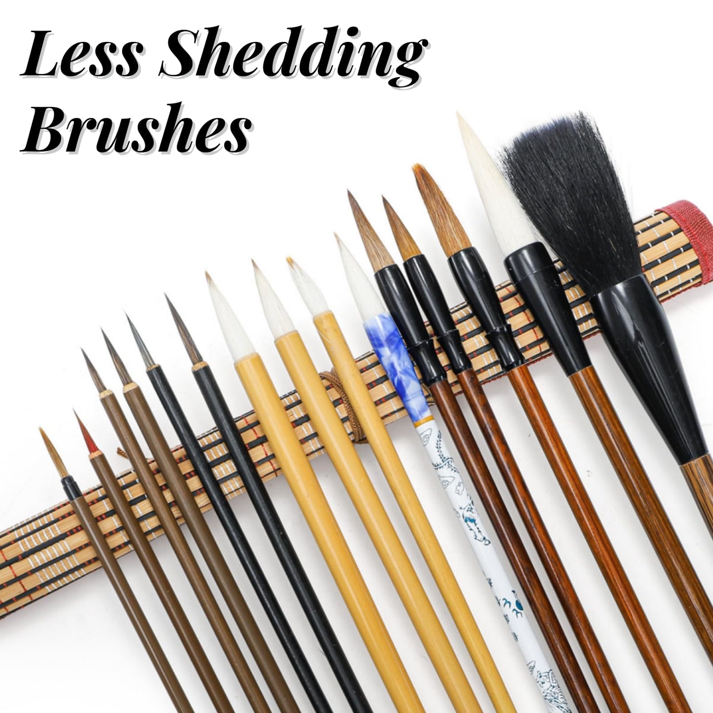 Eorbow 16 Pieces Chinese Calligraphy Brush Set, Sumi Brushes with Roll-up Bamboo Holder, Sturdy Japanese Watercolor Painting Writing Brushes, Kanji Art Drawing Brushes for Beginners