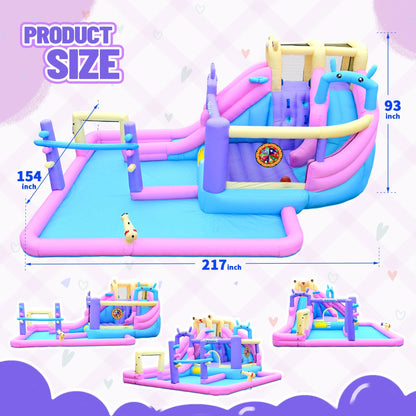 Easyair Inflatable Bounce House Water Slide Combo, Blow Up Water Slides for Backyard, Kids Jumper with Climbing Wall, Basketball Hoop, Splash Pool with Blower