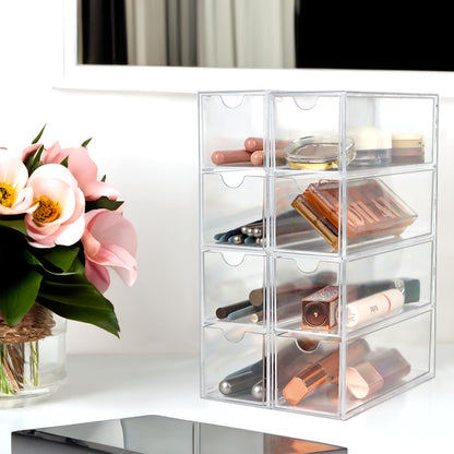ZEXALOR Clear Desk Organizer Storage with 12 Drawers, Desktop Organizers, Bathroom Office Supplies, Plastic Storage Drawer for Makeup, Jewelry, Pen, Stationary, Hair Accessories, Sunglass (12-Drawer)