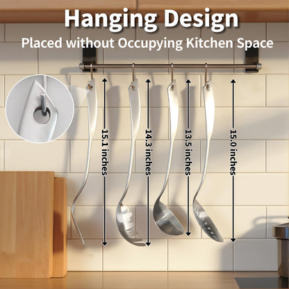 5 Pcs Newness Cooking Utensils Set, 304 Stainless Steel Kitchen Utensils Set, Metal Kitchen Accessories, Include Soup Ladle, Slotted Skimmer Spoon, Spaghetti Spoon and Spatula, Dishwasher Safe