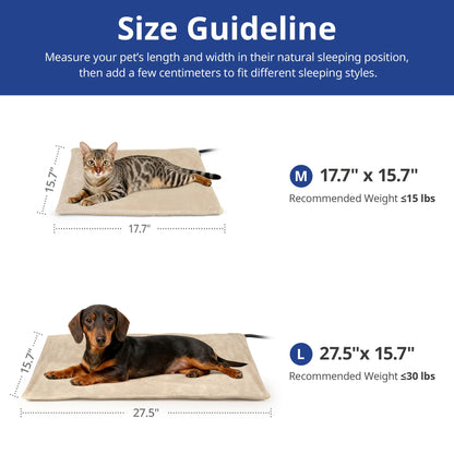 NICREW Pet Heating Pad for Dogs and Cats, Heated Cat Bed with Steel-Wrapped Cord and Soft Fleece Cover, 17.7 x 15.7 Inches, 30 Watts