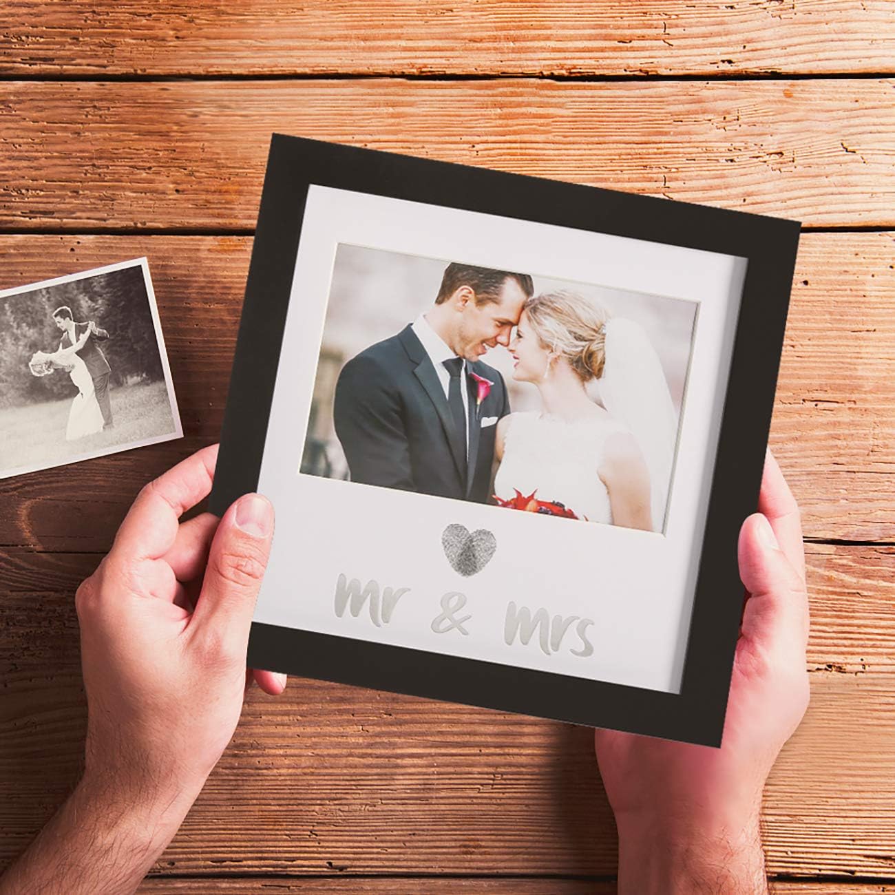 Jinchuan Heart Thumbprint Keepsake Frame and Ink Kit, Wedding Registry Idea Shower Gift for Bride Newlywed (Black Frame)