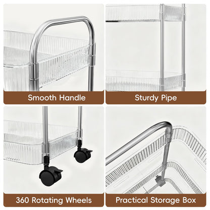 STARLATTA 3 Tier Rolling Cart with Lockable Wheels, Clear Acrylic Utility Trolley with Handle, Heavy-Duty Storage Organizer for Kitchen Bathroom Nursery Laundry - Snack Book Craft Organizer (Clear)