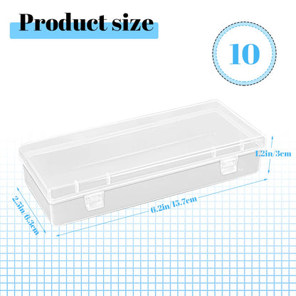 Fansunta 10 Pcak 6'' Plastic Storage Boxes, Small Storage Containers with Hinged Lids, Rectangle Clear Boxes for Beads, Jewelry, Game Pieces, Pens and Crafts Items(6.2'' x 2.5'' x 1.2'')