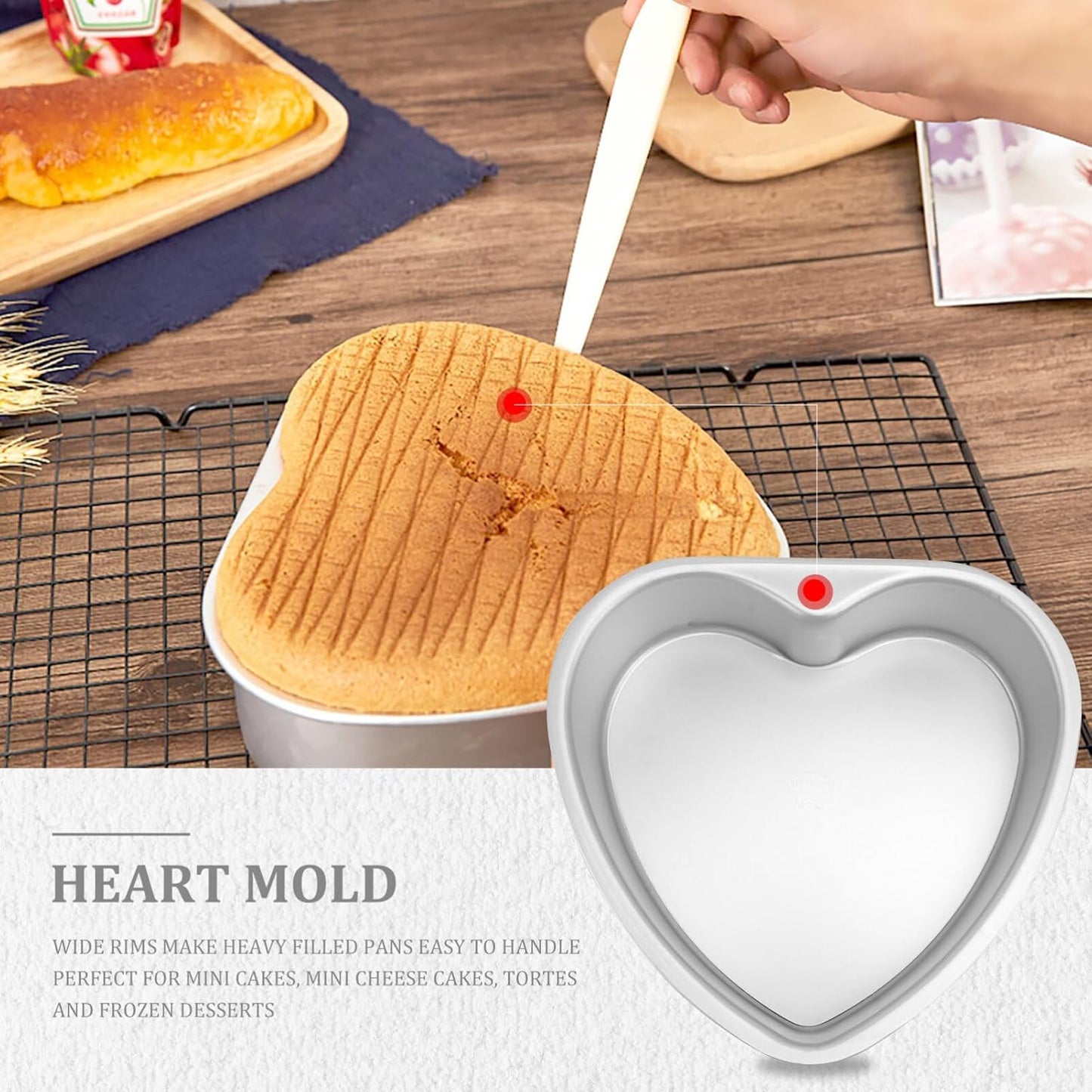 Hemoton Heart Shape Cake Pans, 8.4 Inch Aluminum Nonstick Baking Mold with Removable Bottom for Cakes and Brownies