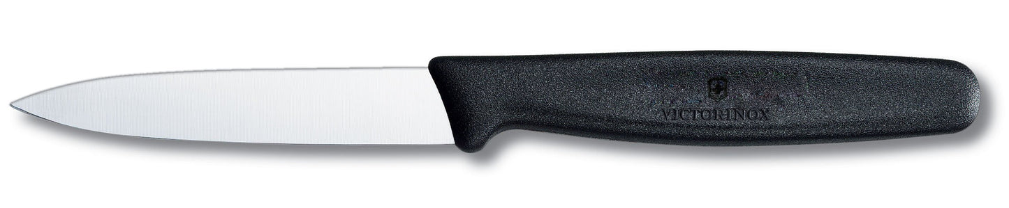 Victorinox 3.25 Inch Paring Knife with Straight Edge, Spear Point, Large Handle, Black