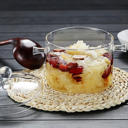 Cooking Pot Glass Simmer Pots, 45Oz/1.35L Borosilicate Glass Handmade Saucepan Set, Safe for Pasta, Noodle, Soup, Milk,