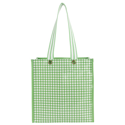 Martha Stewart Reusable Grocery Bag, Spacious 13 x 8 x 14 Shopping Bag for Groceries, Perfect for Shopping, Arcadian Green Gingham