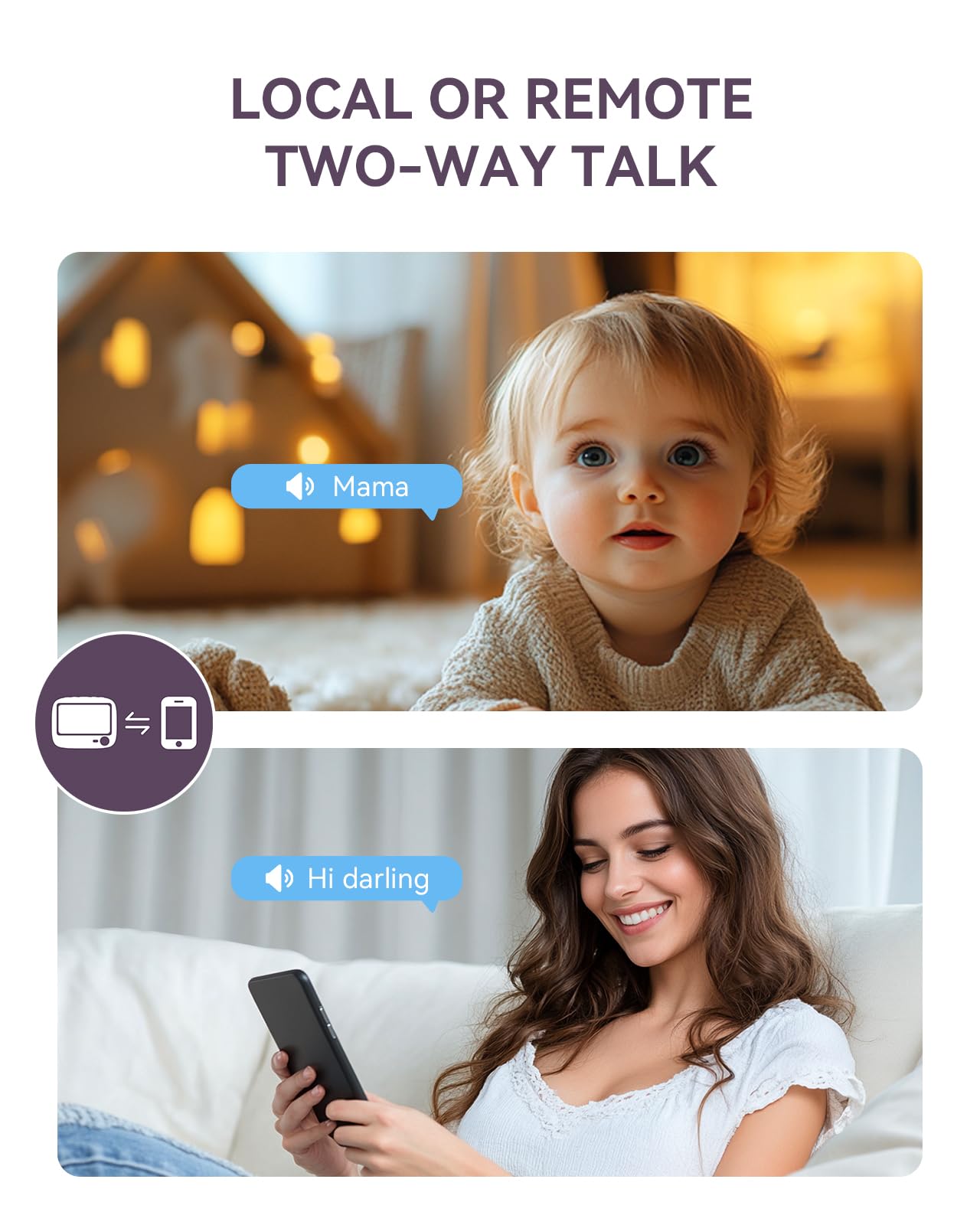 comfyer Smart WiFi Baby Monitor - 5" 1080P Split Screen & 2K Camera App Control, Motion Alerts, Sound Detection, HD Night Vision, 5050mAh Battery, 2-Way Talk, Multi-User, Triple Security, 1600ft Range